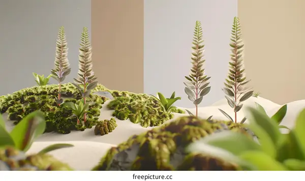 Minimalist 3D Render of a Desert Landscape with Green Plants