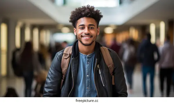 Smiling African American college student on campus
