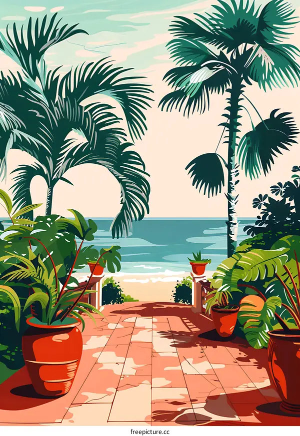 Tropical Beach Garden Illustration