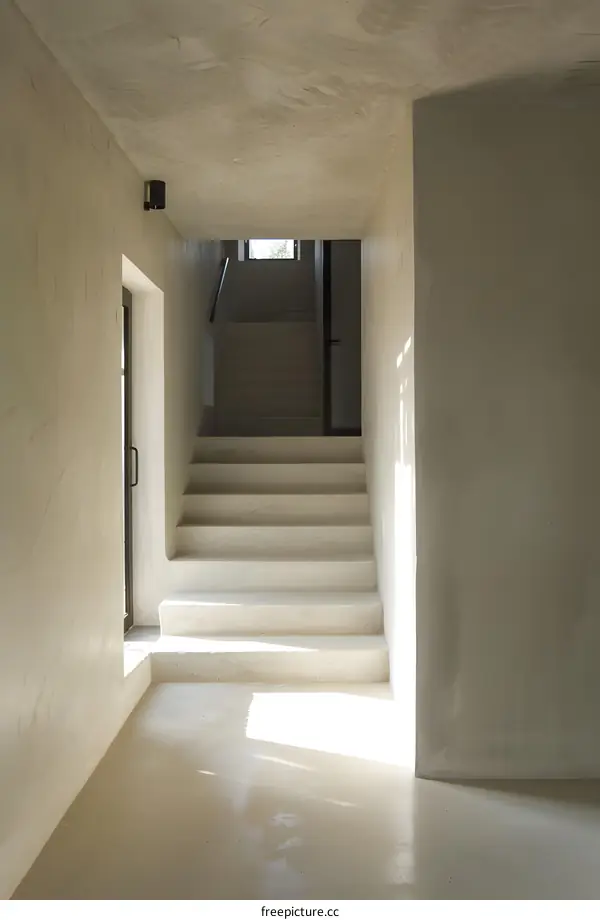 Modern Minimalist White Concrete Stairs Interior Design