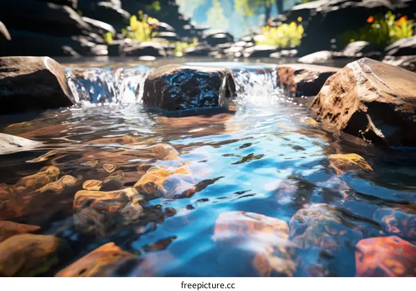 Small river flowing through rocks in a forest