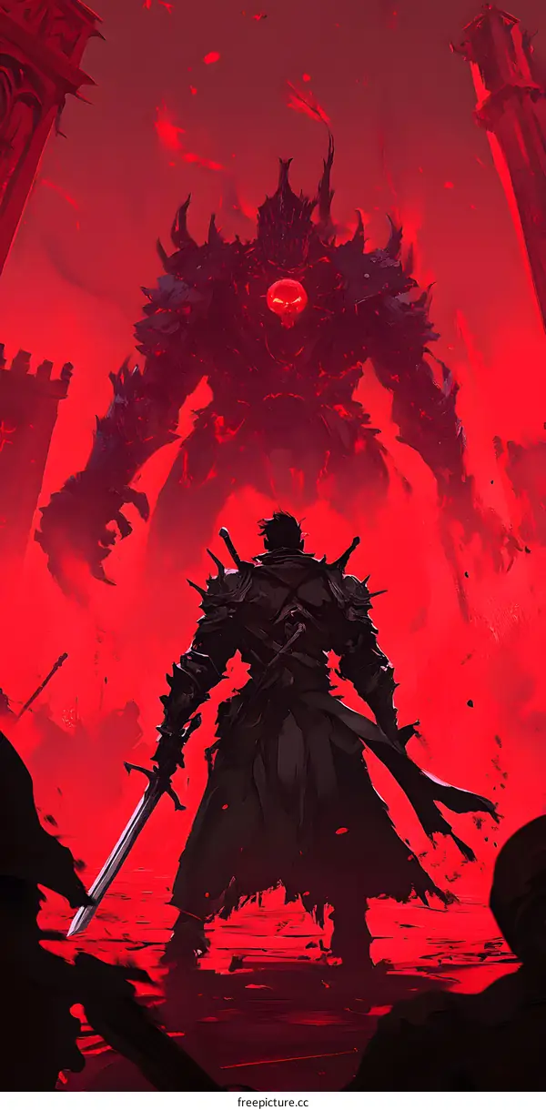 Fantasy Knight Fights A Monster