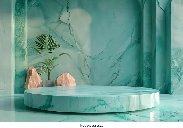 Teal Marble Display Podium Studio Scene