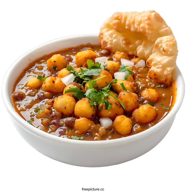 [Transparent Background PNG]Aloo Chaat - a popular Indian street food made from potatoes, chickpeas, tamarind sauce, yogurt, and spices.