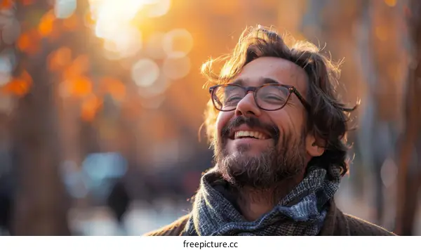 Smiling Man Enjoying Autumn Day