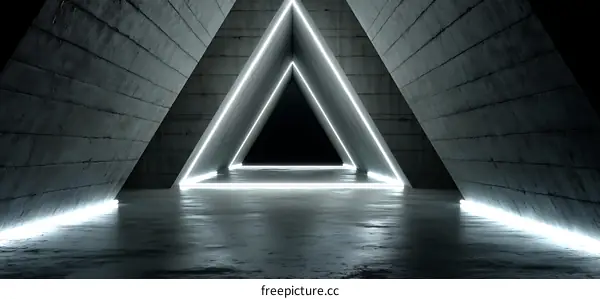 Abstract Futuristic Concrete Tunnel with Neon Light