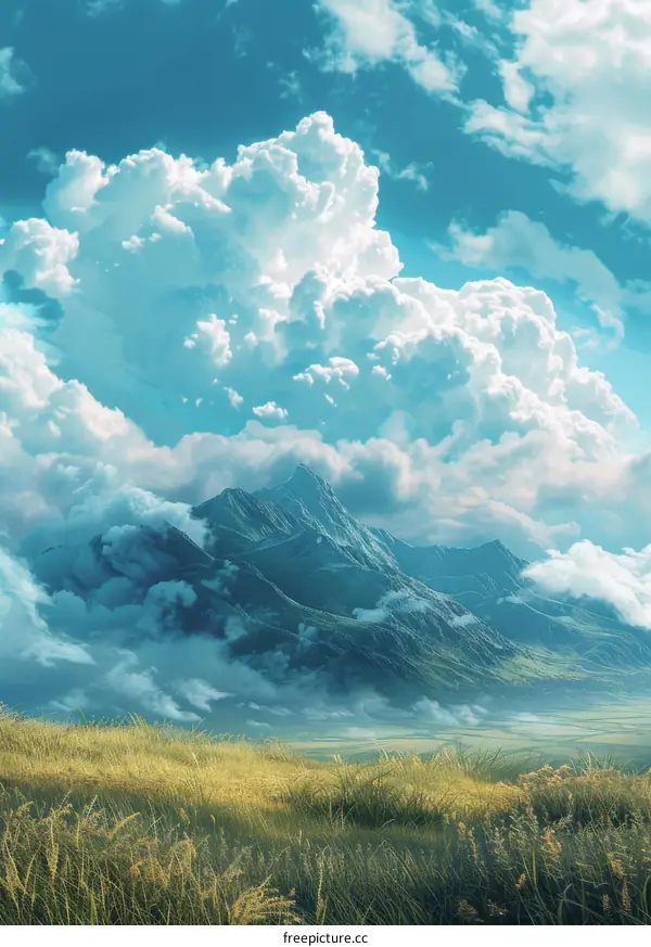 Mountain Peaks Towering Above Clouds in a Valley