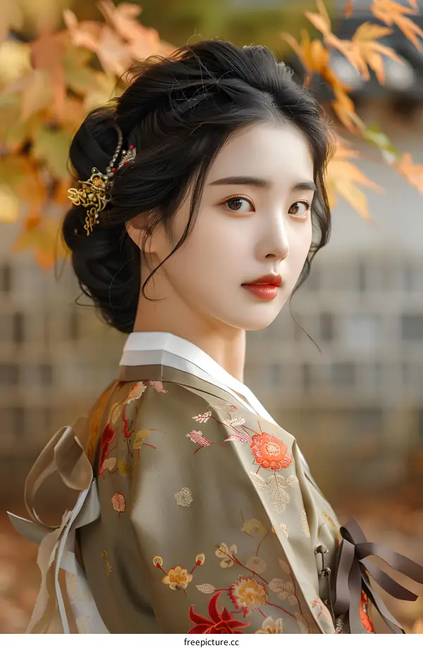 Portrait of a young woman in traditional Korean dress