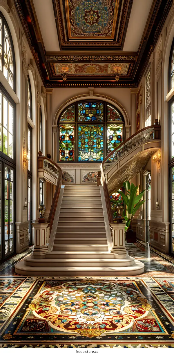 Ornate Interior Design With A Grand Staircase
