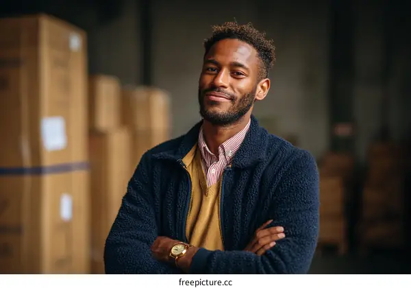 Portrait of a Confident African American Male in a Warehouse