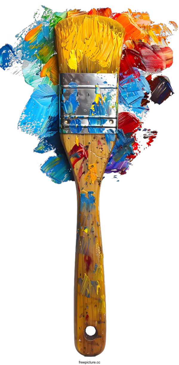 [Transparent Background PNG]Paint Brush with Colorful Paint Splatter Isolated on White Background