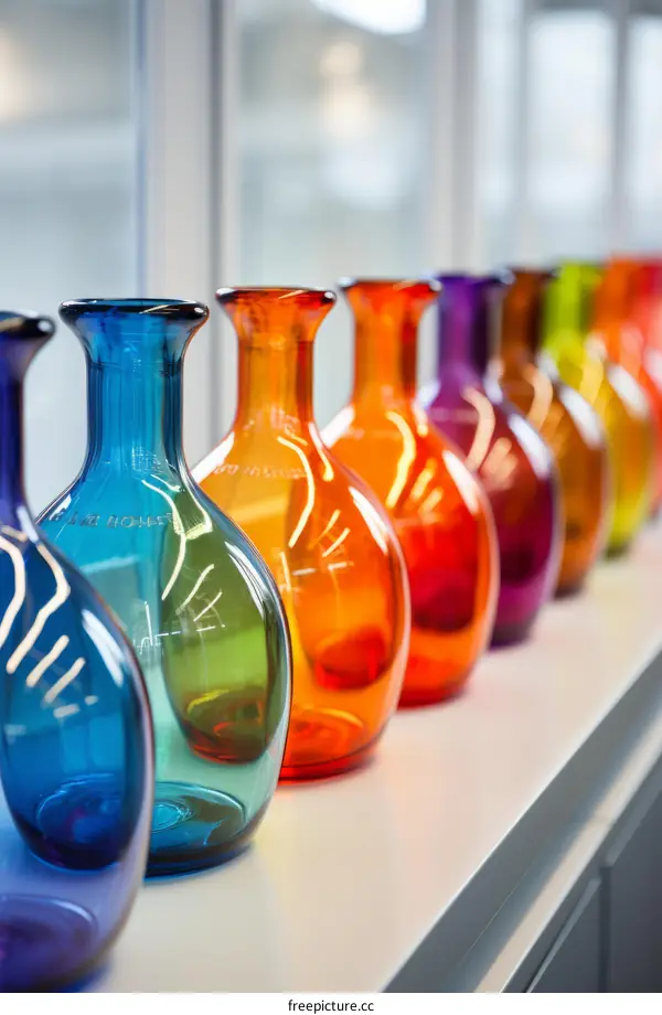 Glass Bottles Line up on Windowsill