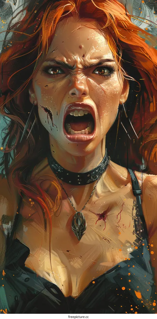 Portrait of a screaming redhead woman