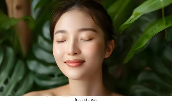 Beautiful Asian Woman With Closed Eyes