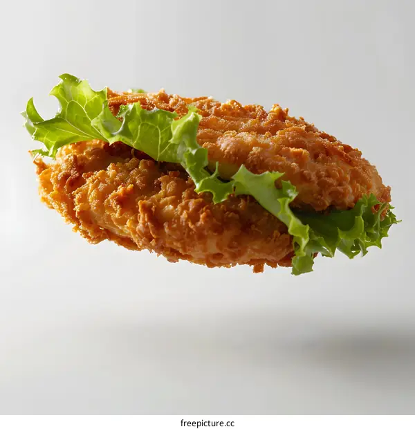 A close-up image of a crispy fried chicken sandwich with lettuce.