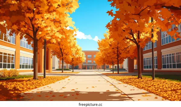Autumn Day at School Campus Illustration