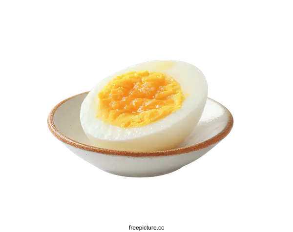 [Transparent Background PNG]Close-up Boiled Egg Half on Small Dish