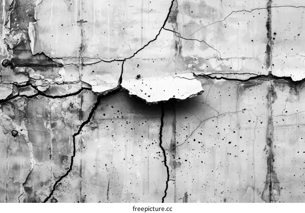 Black and white photo of cracked concrete wall texture