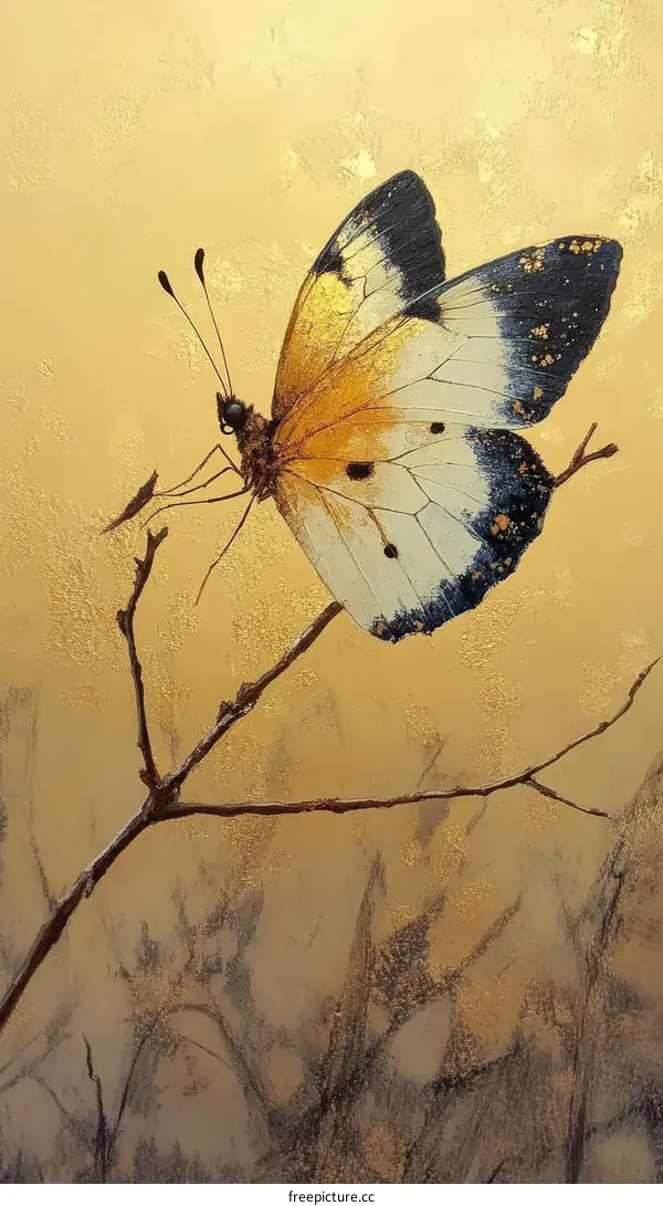 Golden Butterfly on a Branch Artwork