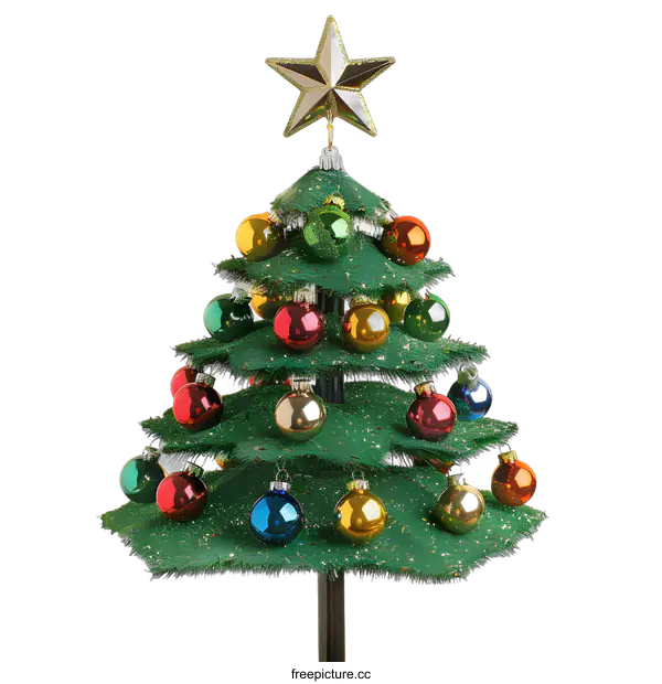 [Transparent Background PNG]Green Christmas Tree Decorated With Colorful Ornaments