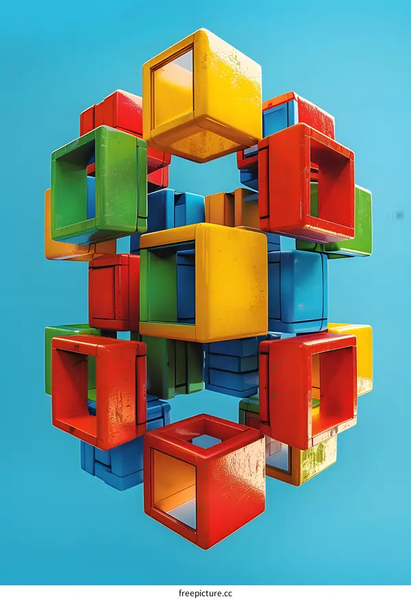 Colorful Abstract Cubes with Hollow Interior