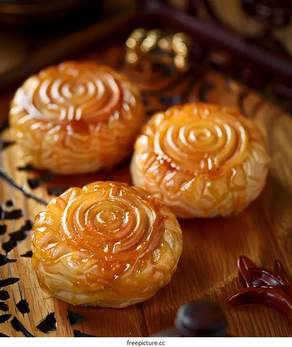 Close Up of Three Delicious Chinese Pastry