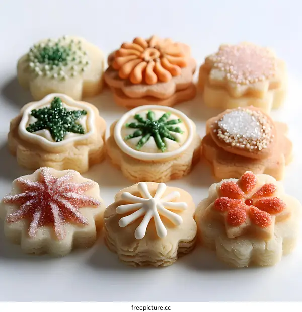 Assorted Decorated Sugar Cookies on White Background