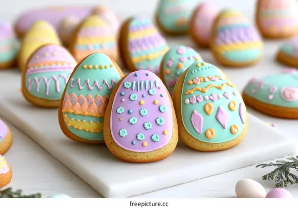 Easter Egg Shaped Cookies with Colorful Designs