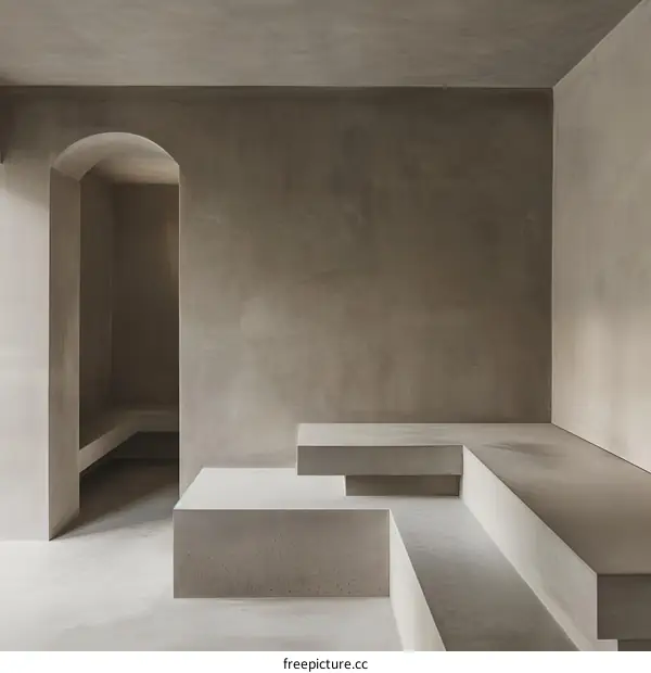 Minimalist Concrete Interior Design with Archway