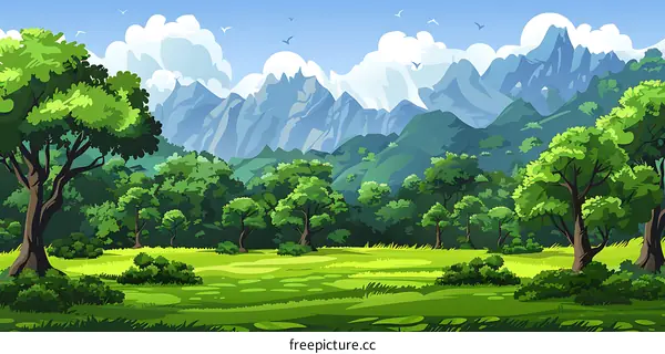 Green Mountain Landscape Illustration
