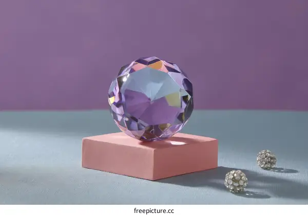Purple Crystal Gemstone Display on Pastel Background