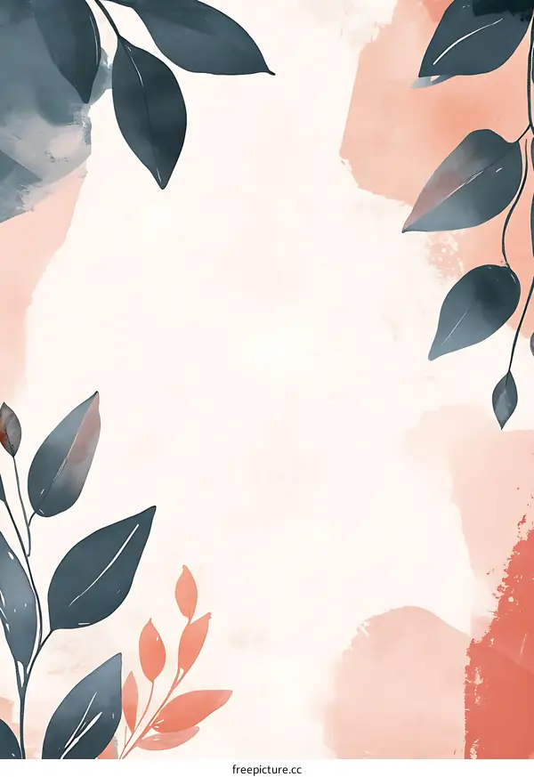 Abstract Watercolor Background with Leaves