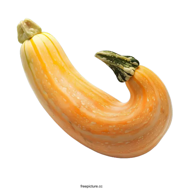 [Transparent Background PNG]Curved Yellow Squash With Green Stem Isolated on White Background