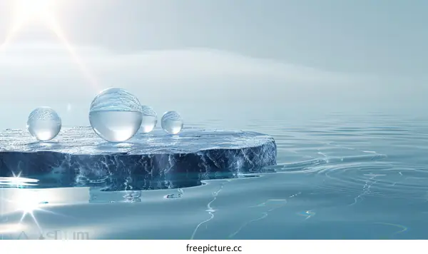 Crystal Balls Hovering Over Water with Rays of Light