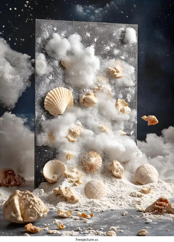 Seashells and Clouds in a White Powdery Explosion