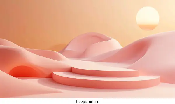 Abstract Pink Minimalist Scene with Geometric Shapes