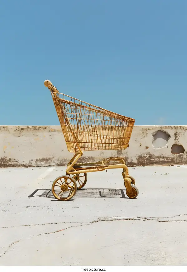 Golden Shopping Cart on Concrete