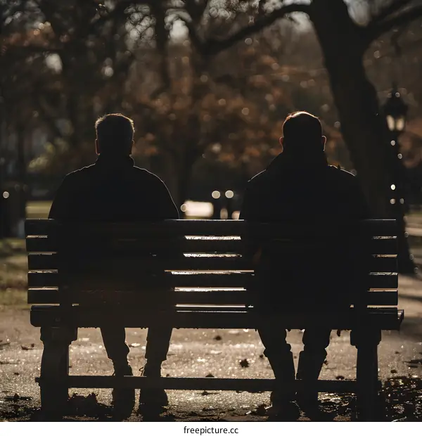 Two Men Sitting on a Bench in a Park