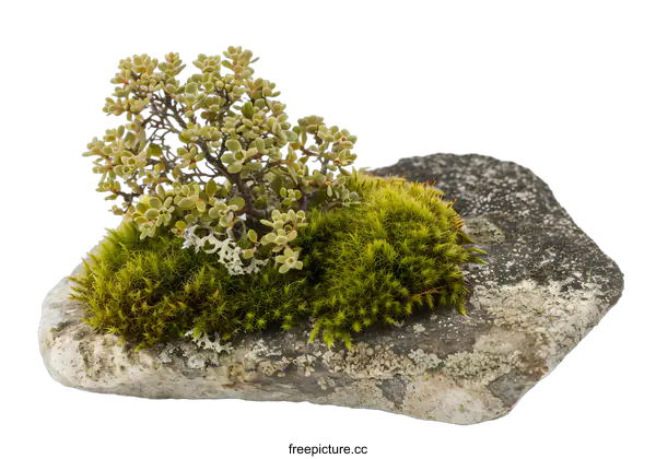 [Transparent Background PNG]Closeup of Moss and a Small Plant on a Rock