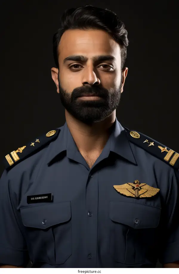 Portrait of a handsome young pilot in uniform