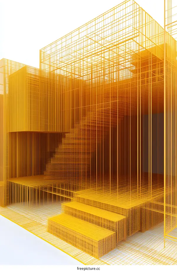 Abstract Architecture Wireframe Design with Stairs