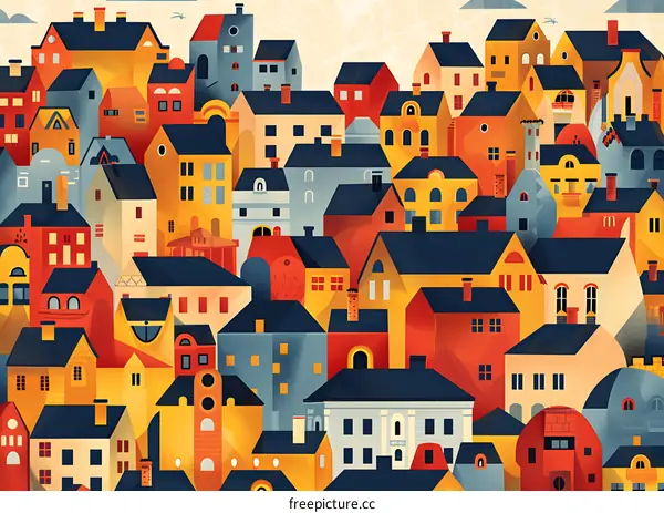 Colorful Cityscape with Abstract Houses