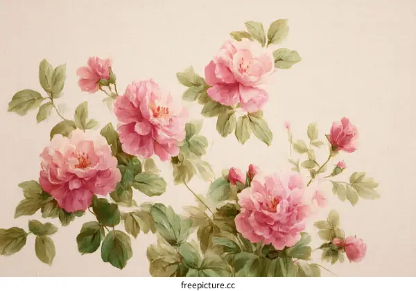 Delicate Pink Roses Floral Illustration