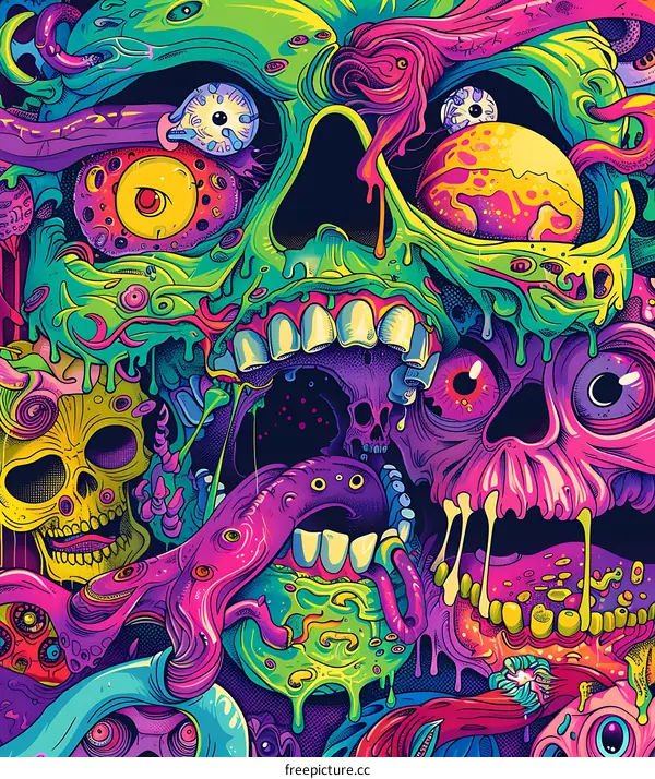 Abstract Psychedelic Skull with Tentacles and Eyes