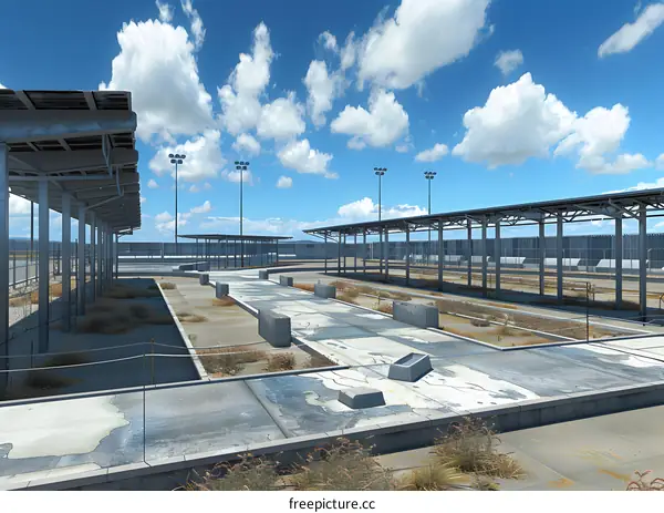 Empty Covered Concrete Area with Blue Sky