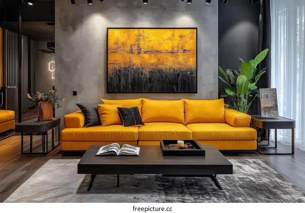 Modern Living Room with Mustard Yellow Sofa