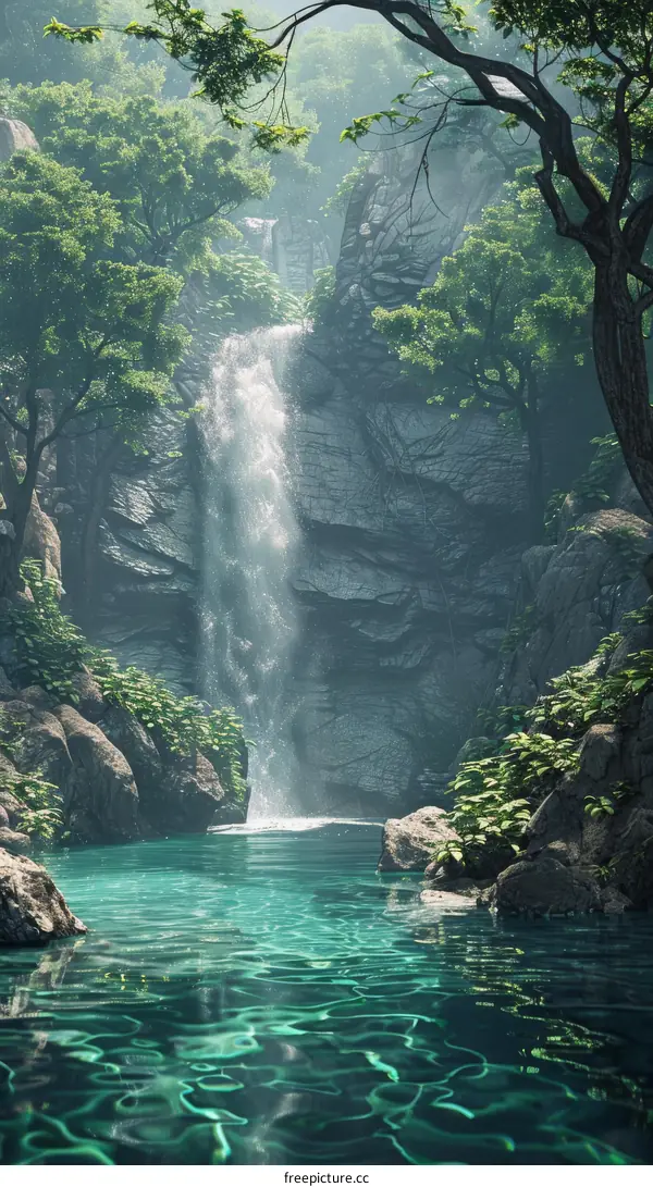 Lush Tropical Rainforest Waterfall