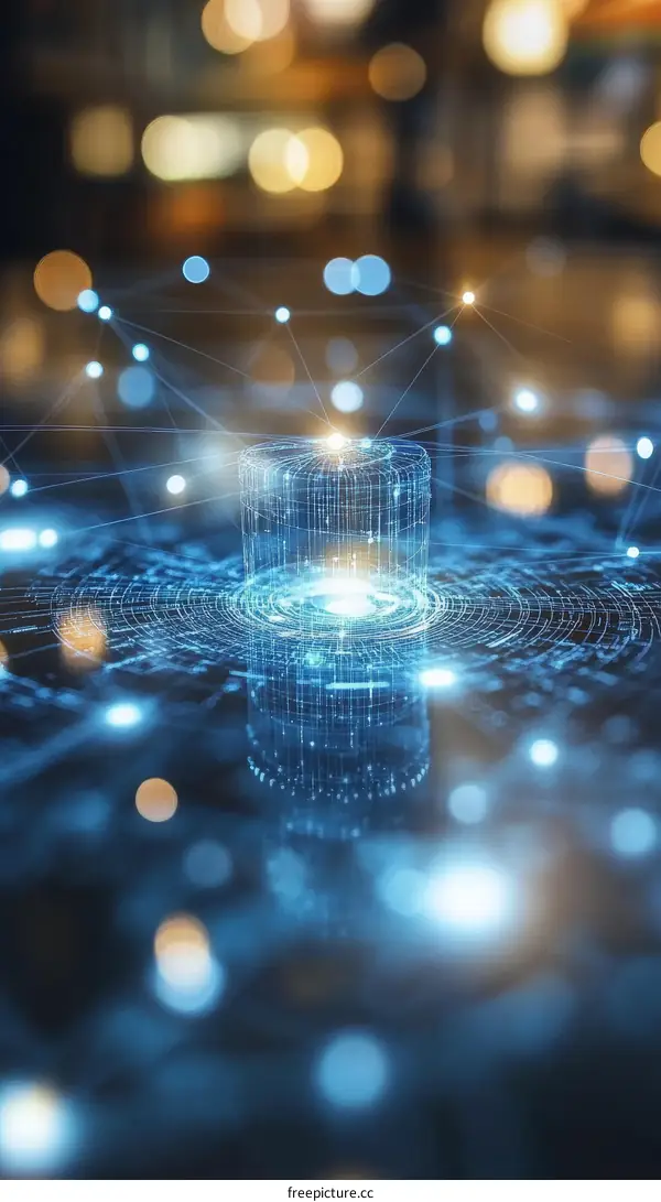 Abstract Digital Cylinder in Futuristic Network Background