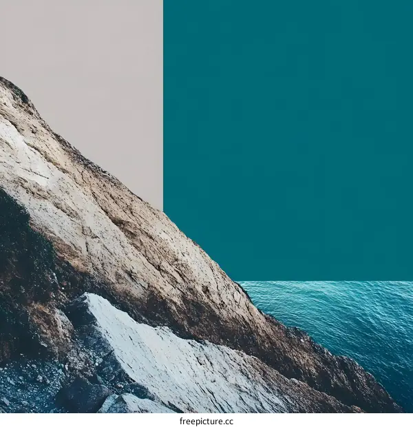 Abstract Minimalist Ocean Landscape with Cliff and Sky