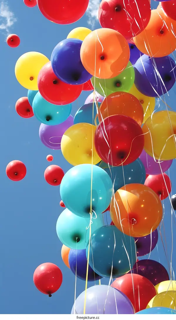 Colorful Balloons Floating in Blue Sky